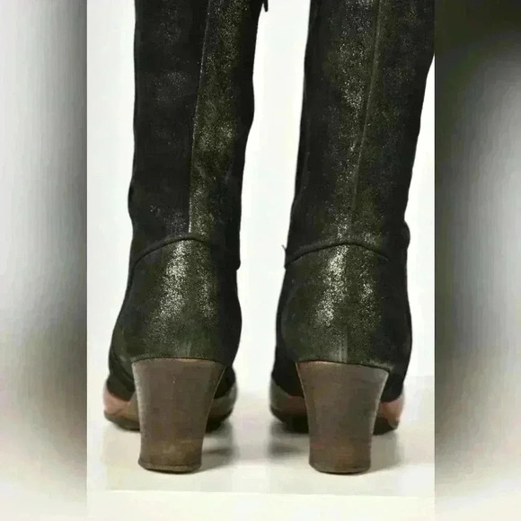 DRIES VAN NOTEN Emerald Green Distressed Metallic Leather Mid Calf Boots 9US - Picture 4 of 9